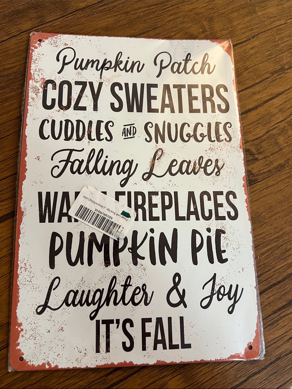 White Metal Fall Wall Sign - Cozy Sweaters Pumpkin Patch Fall NWT